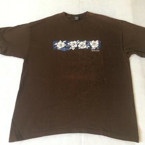 #74 Guam Local Style Floral Short Sleeve Crew Neck Brown Men's T-shirt Size XL